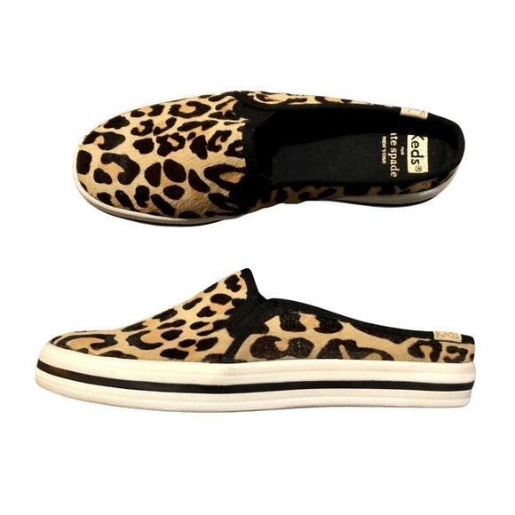 Kate Spade x Keds Slip On Sneakers 5.5 Calf Hair Leopard Cheetah Lace Up - Picture 1 of 11